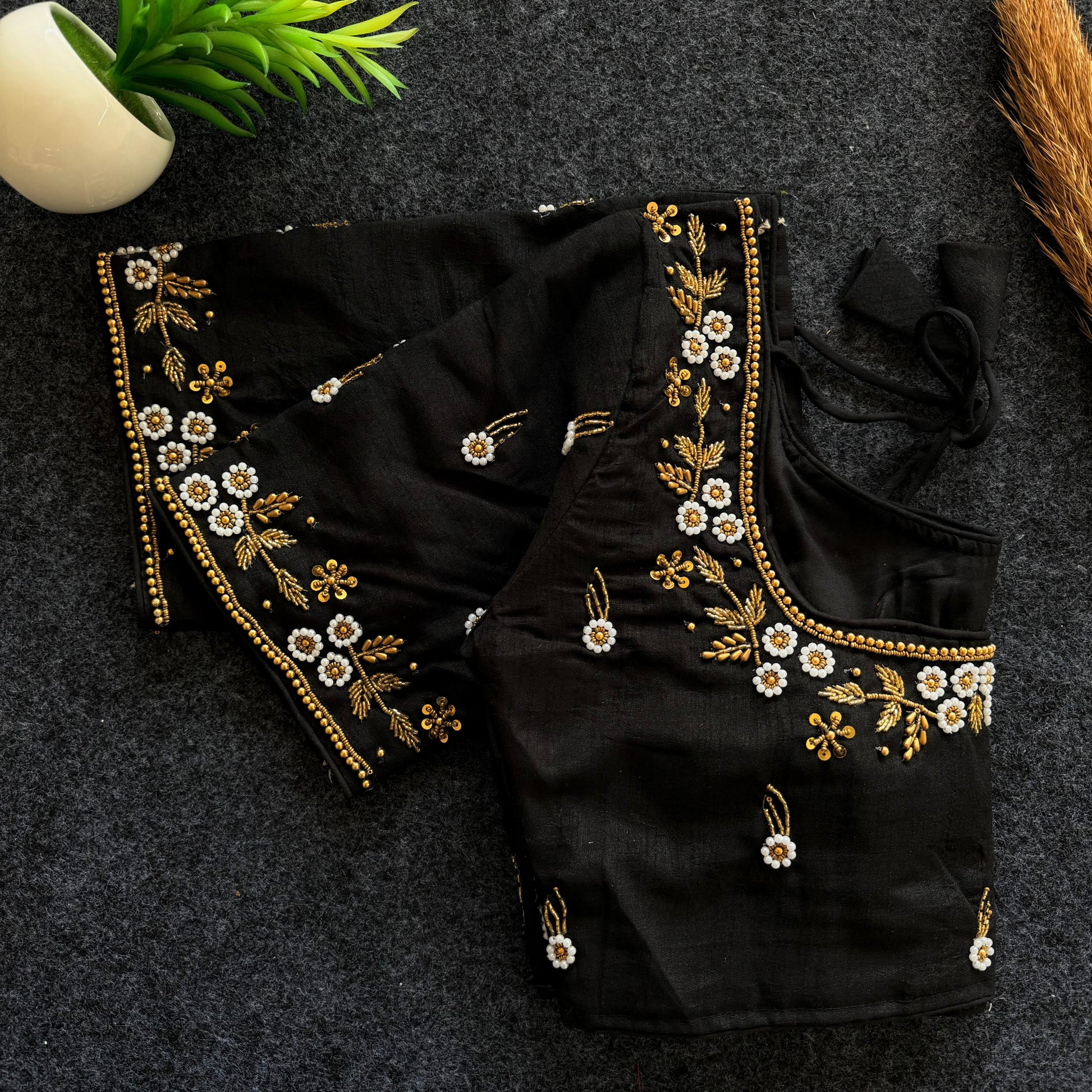 Beautiful handwork all over front nd sleves with designer handwork in blouse