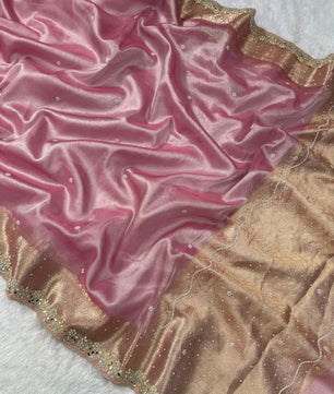 Premium soft pink colour tissue saree