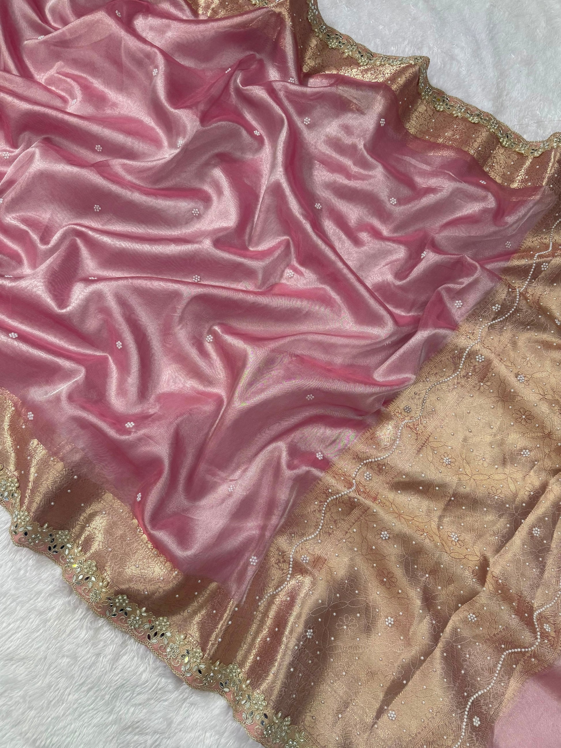 Premium soft pink colour tissue saree