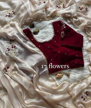 Soft rangoli silk saree with beautiful handwork cover with hand thread work and Unstich velvet blouse with handwork