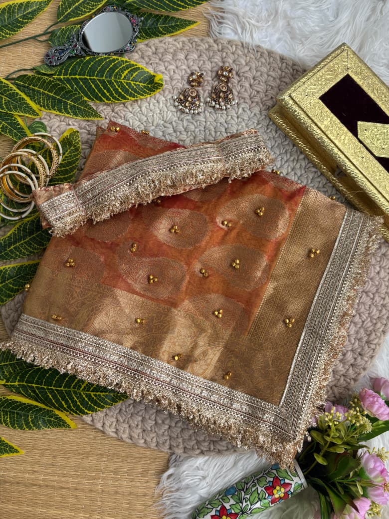 Pure Soft Banarasi Sartin Silk Weaving Saree With Gungroo in All over Saree With Fancy Lace Border