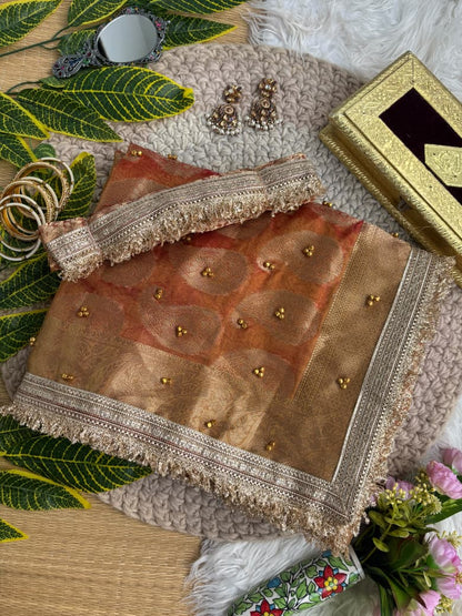 Pure Soft Banarasi Sartin Silk Weaving Saree With Gungroo in All over Saree With Fancy Lace Border