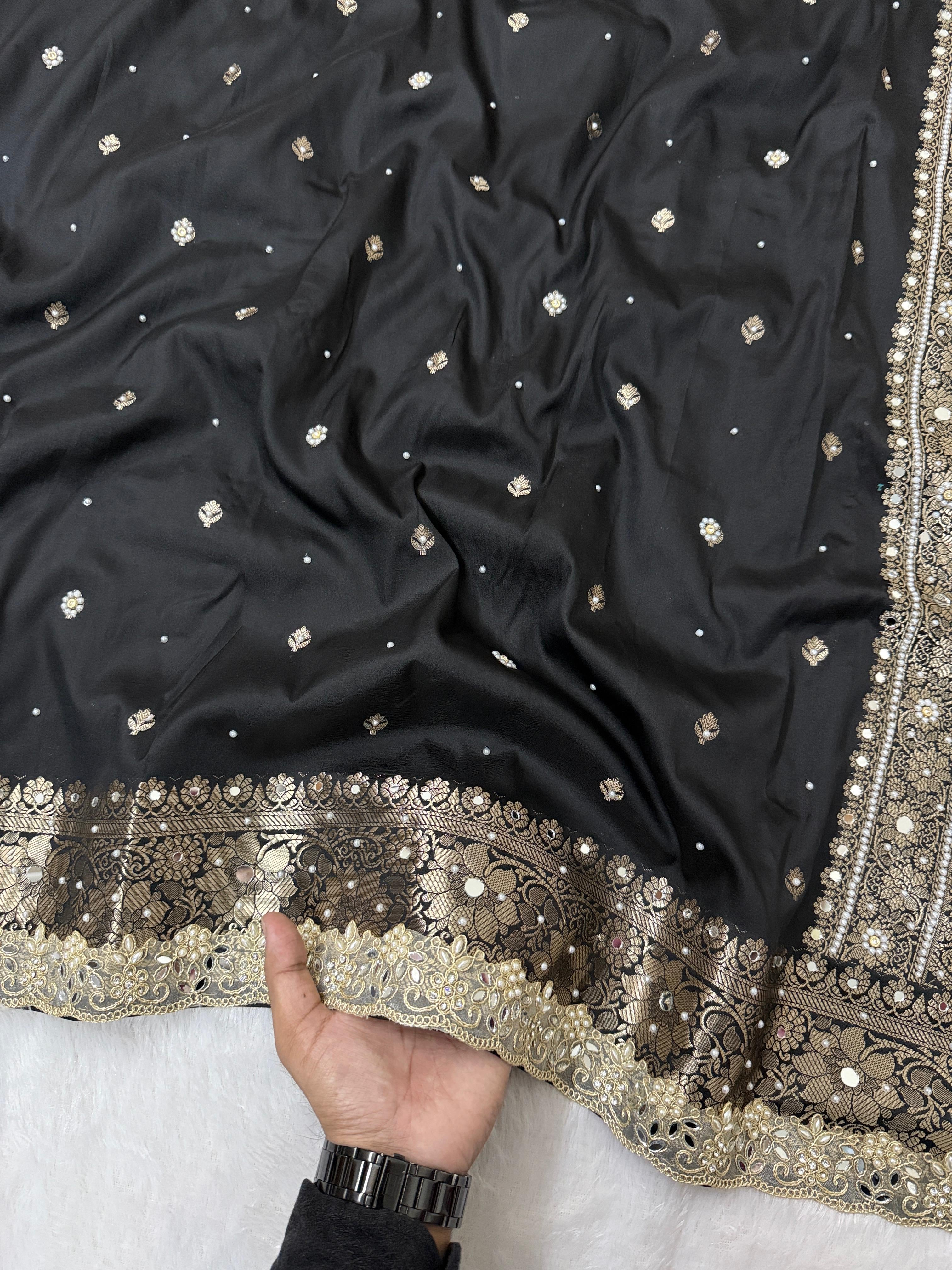 Presenting Timeless Banarasi Semi Katan Soft Silk Lace work Saree