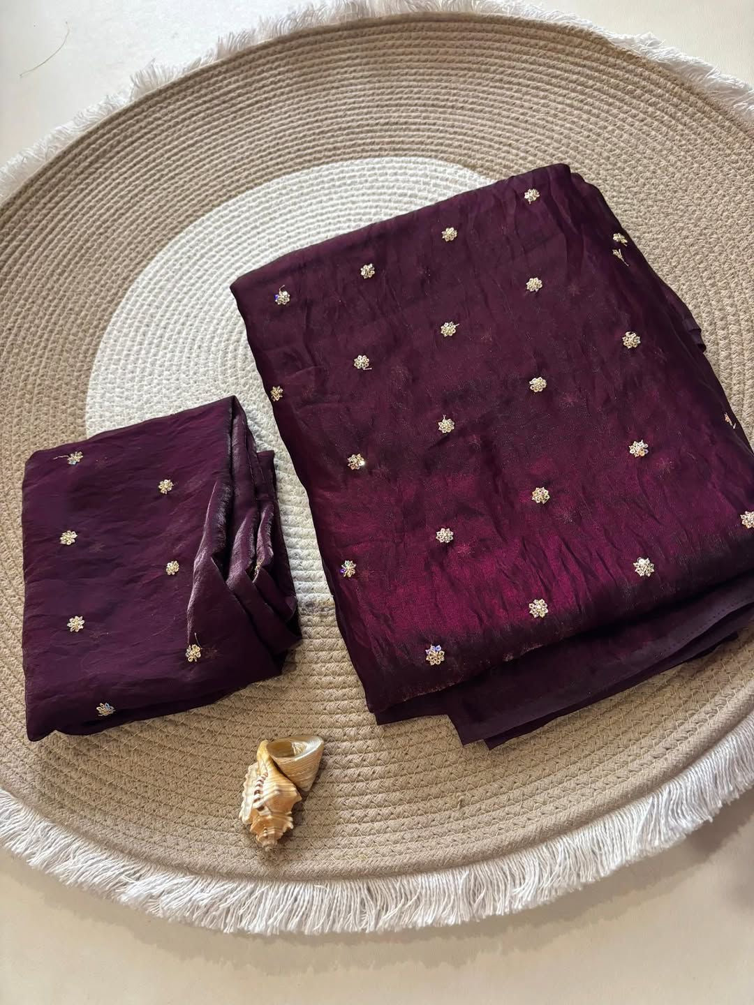 Soft Space Silk Fabric Saree With Fancy Sequins Work Butti With Fancy Work Blouse