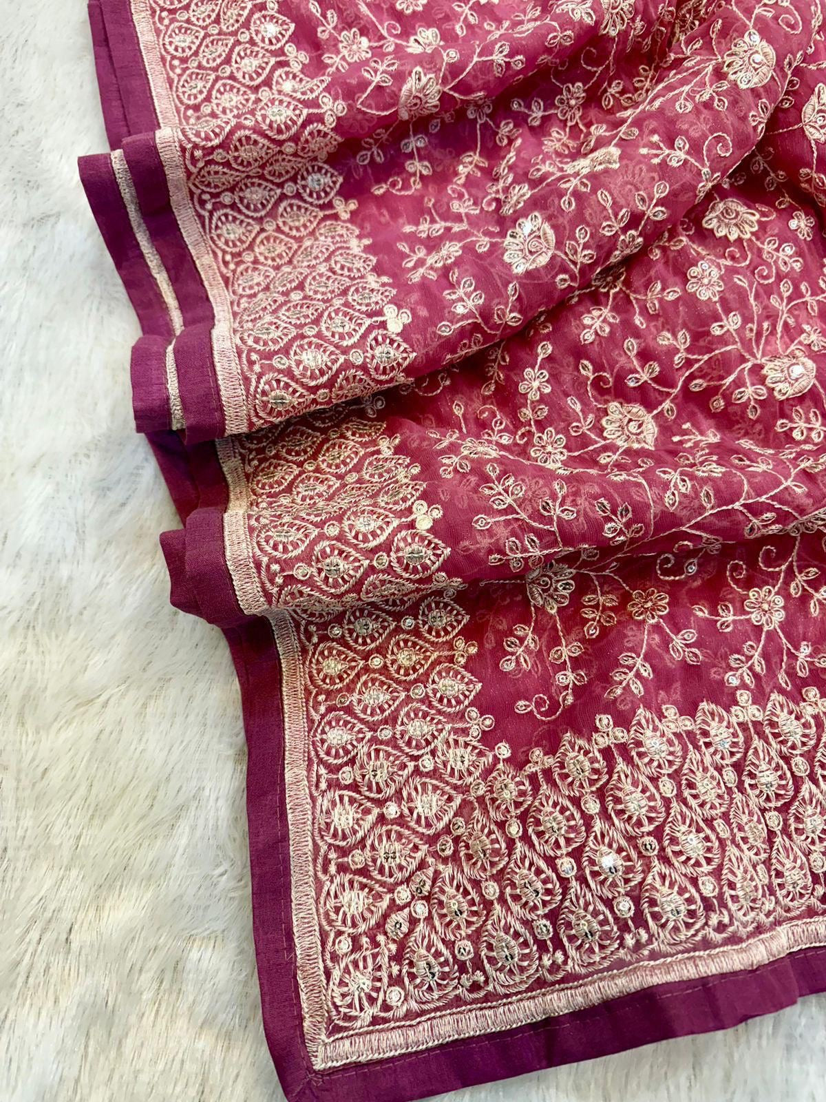 Shimmer  silk fabric chikankari work