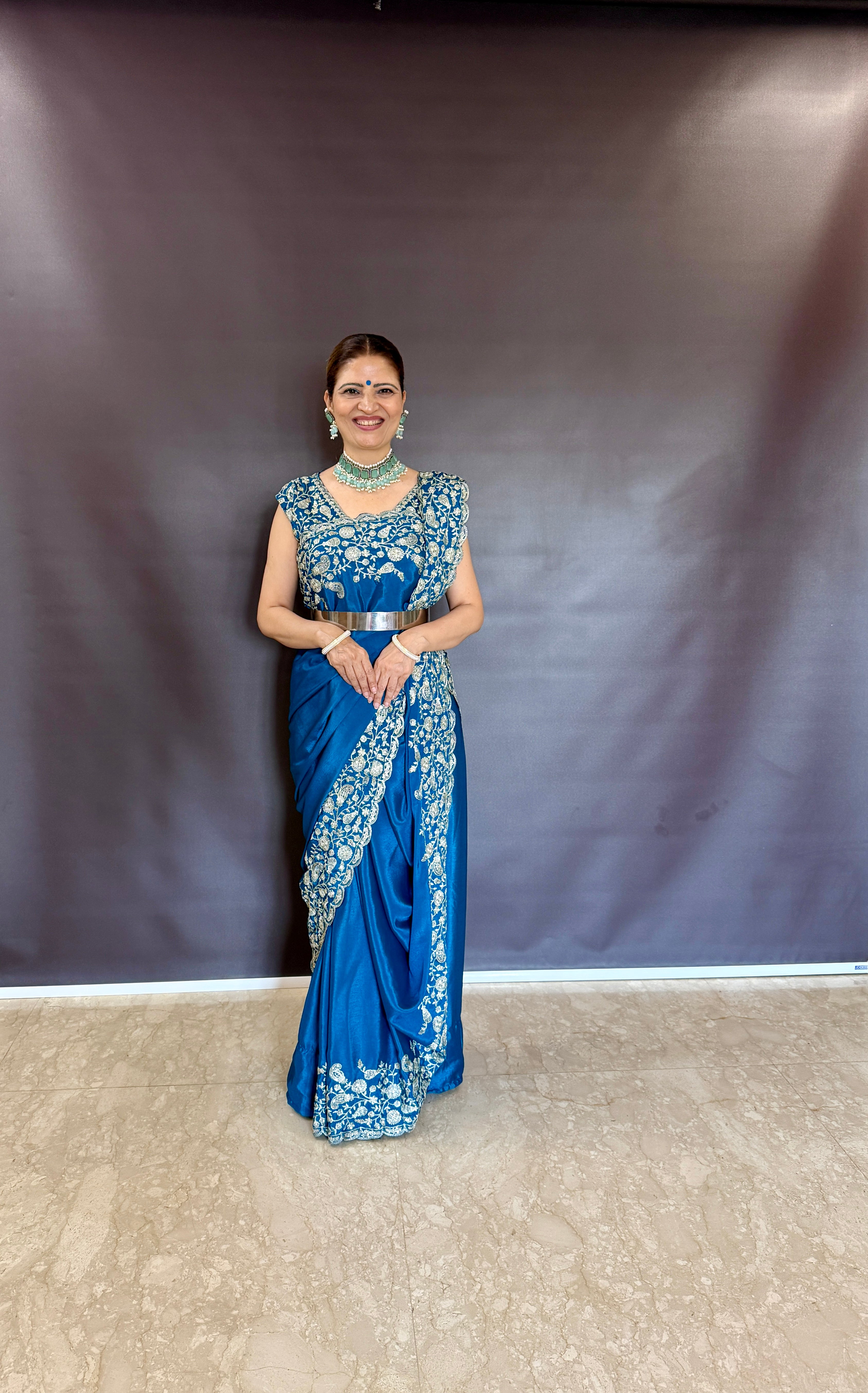 Beautiful blue saree in thread and sequence work