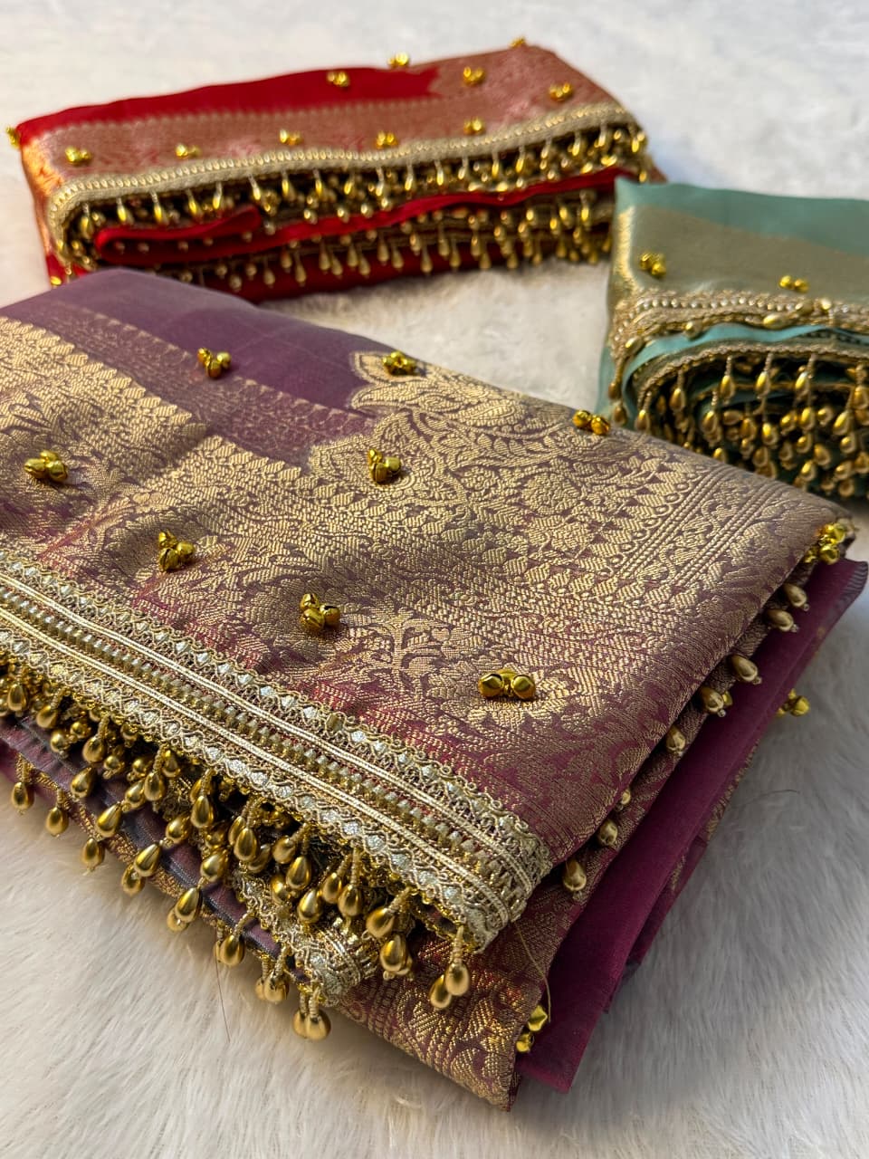 Banarasi Tissue Zari Weaving Border Saree X Ghungroo Handwork