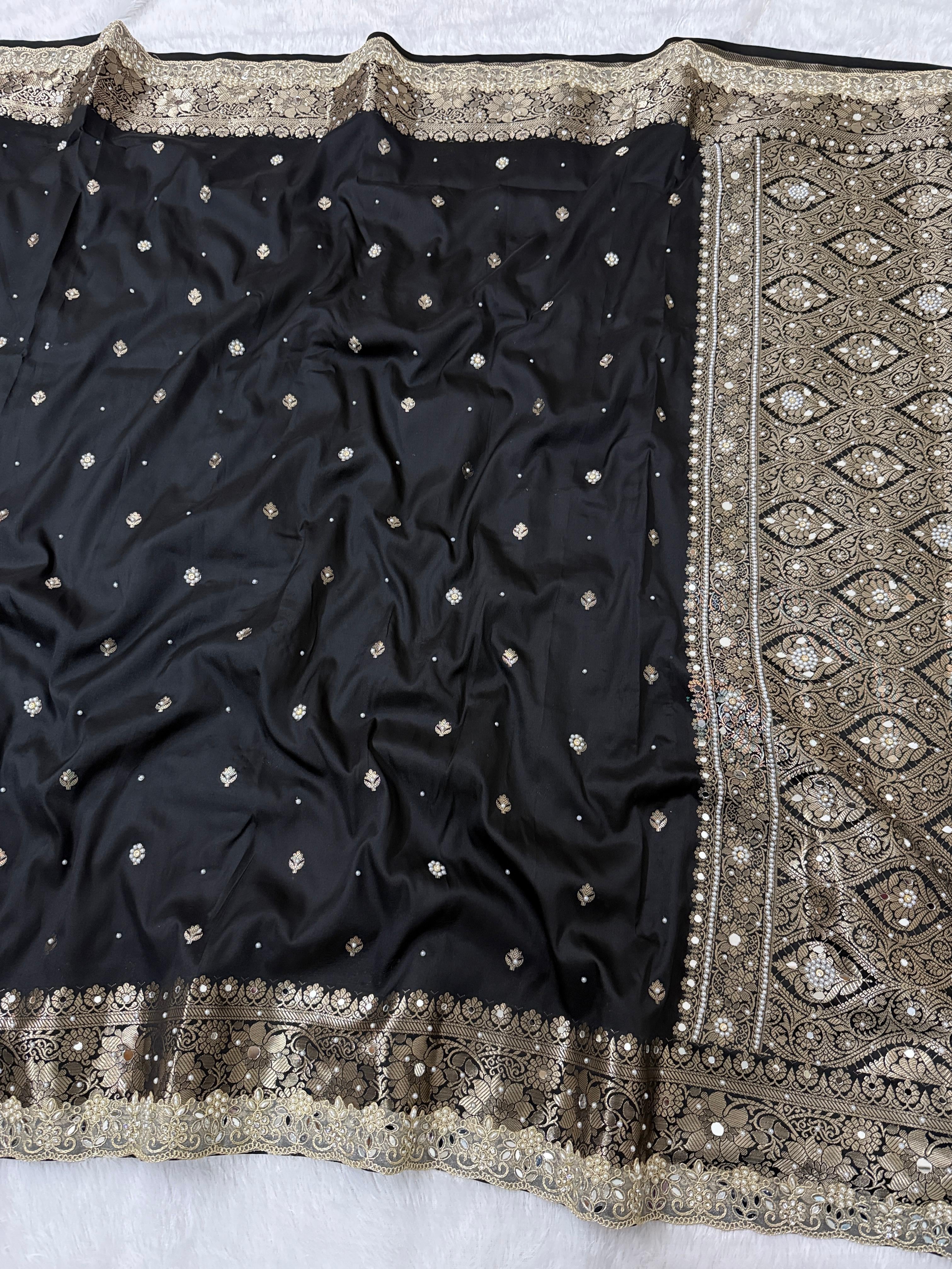 Presenting Timeless Banarasi Semi Katan Soft Silk Lace work Saree