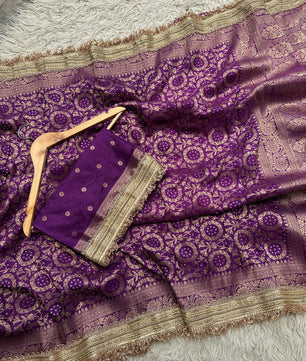 Purple Designer Georgette Katan Silk Saree with Gota Patti