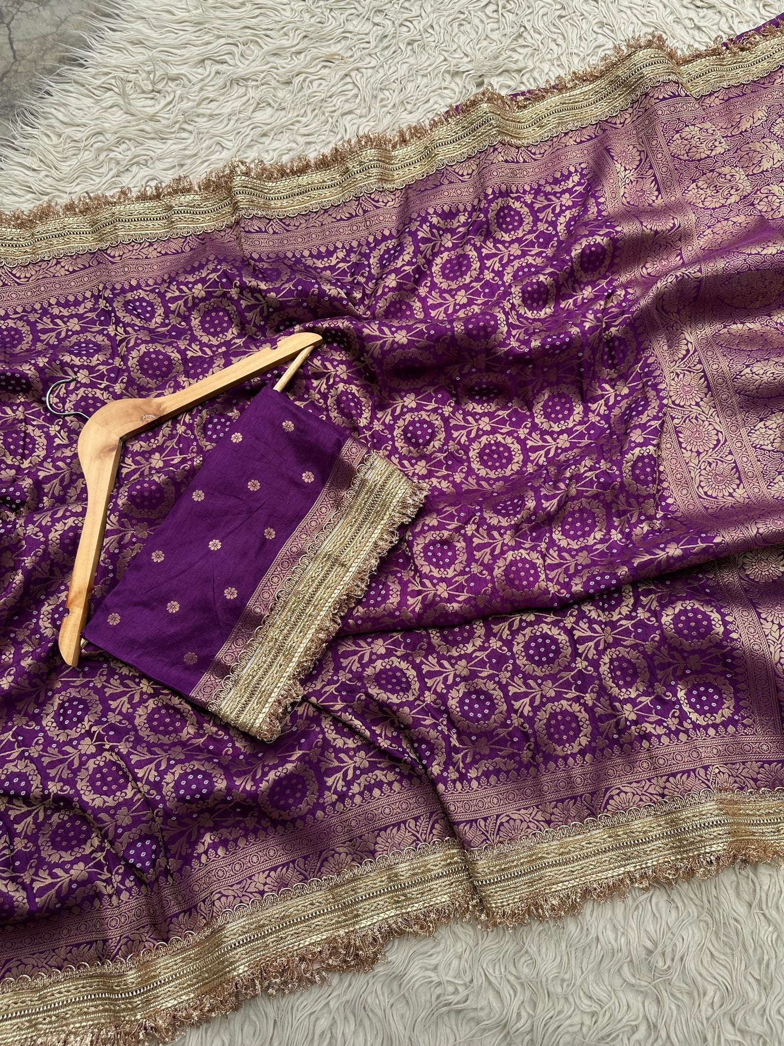 Purple Designer Georgette Katan Silk Saree with Gota Patti