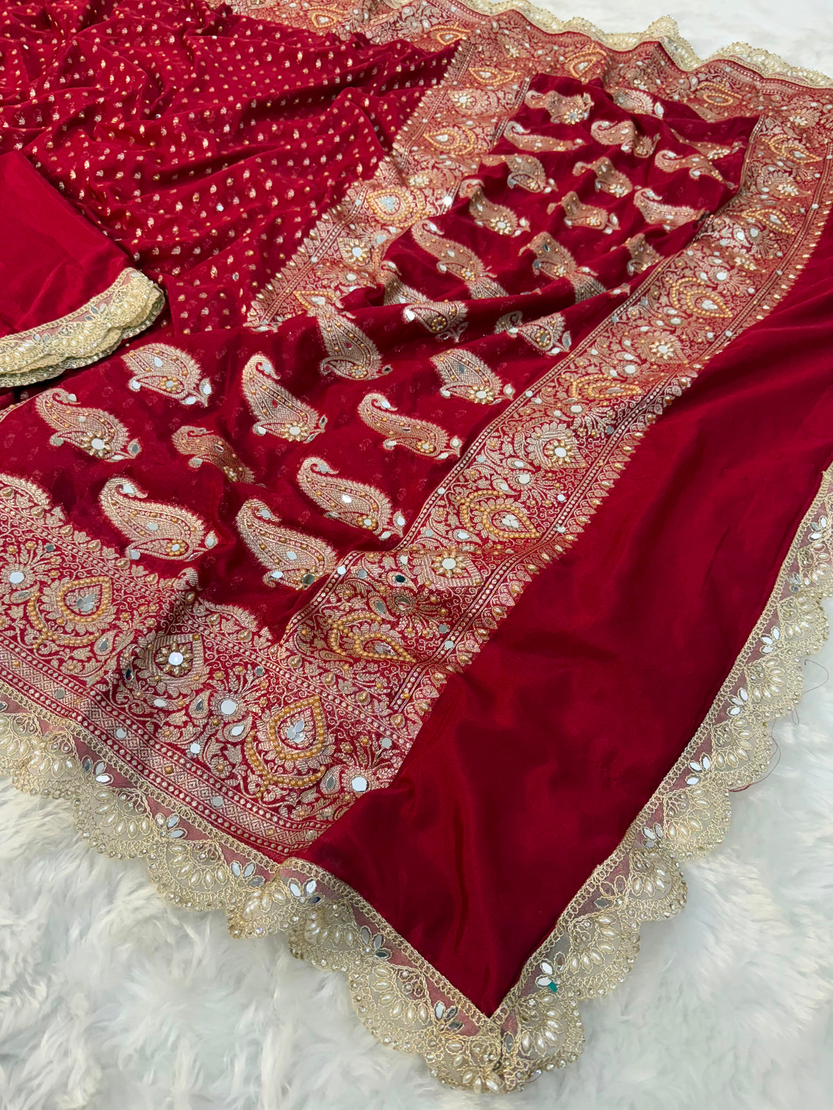 Premium katan silk with sari & mirror work