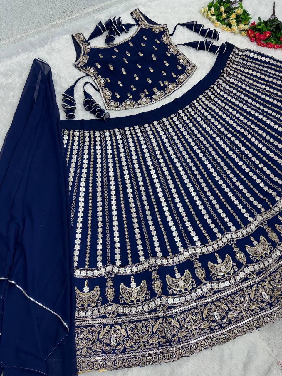 BRIDAL WEAR HEAVY EMBROIDERED CODING SEQUENCE & PAPER MIRROR WORK LEHENGAS CHOLI WITH DUPATTA*