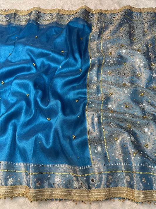 Premium Tissue Saree with Ghoongru work