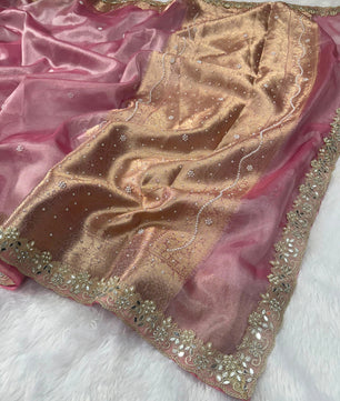 Premium soft pink colour tissue saree
