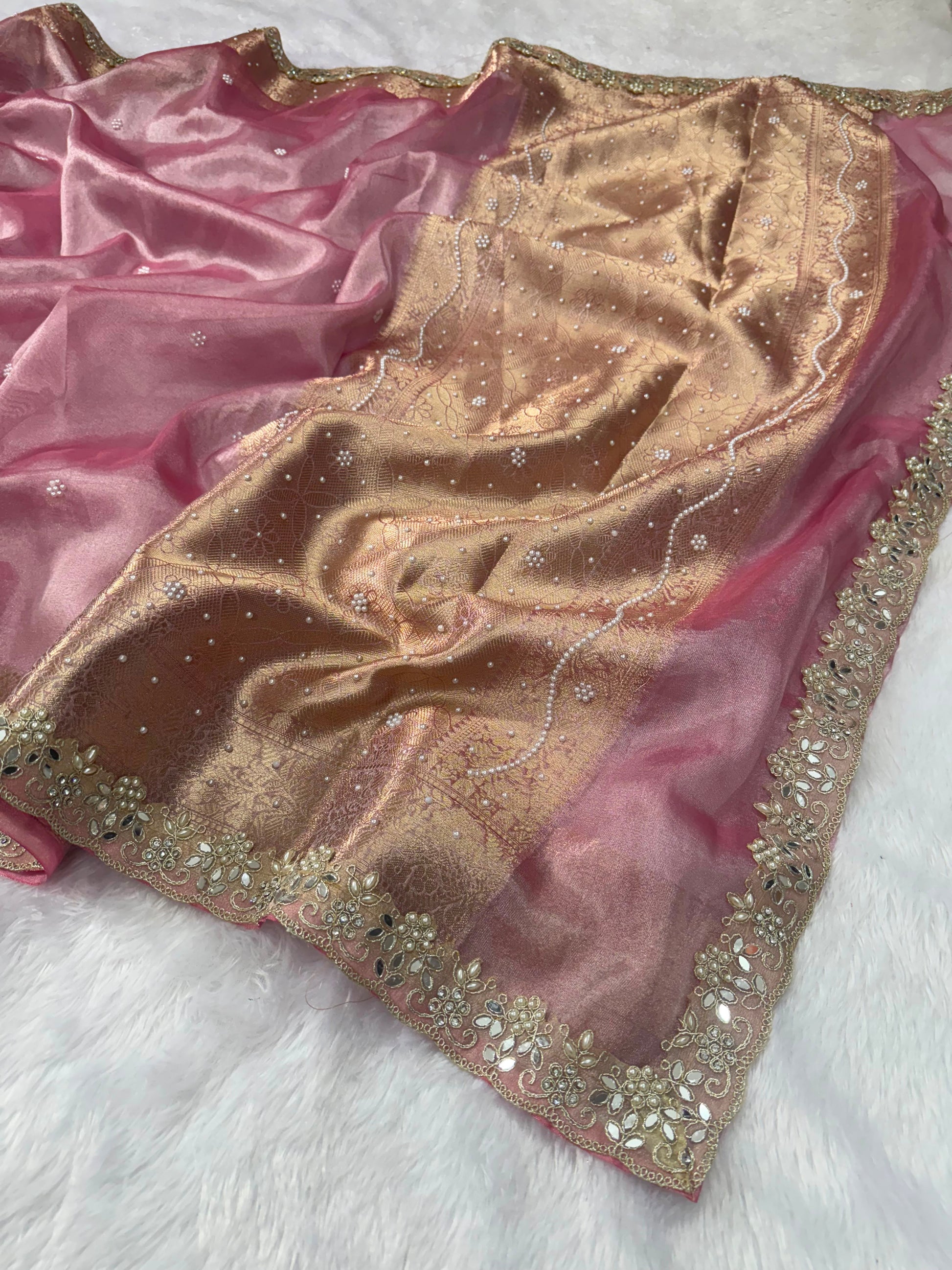 Premium soft pink colour tissue saree