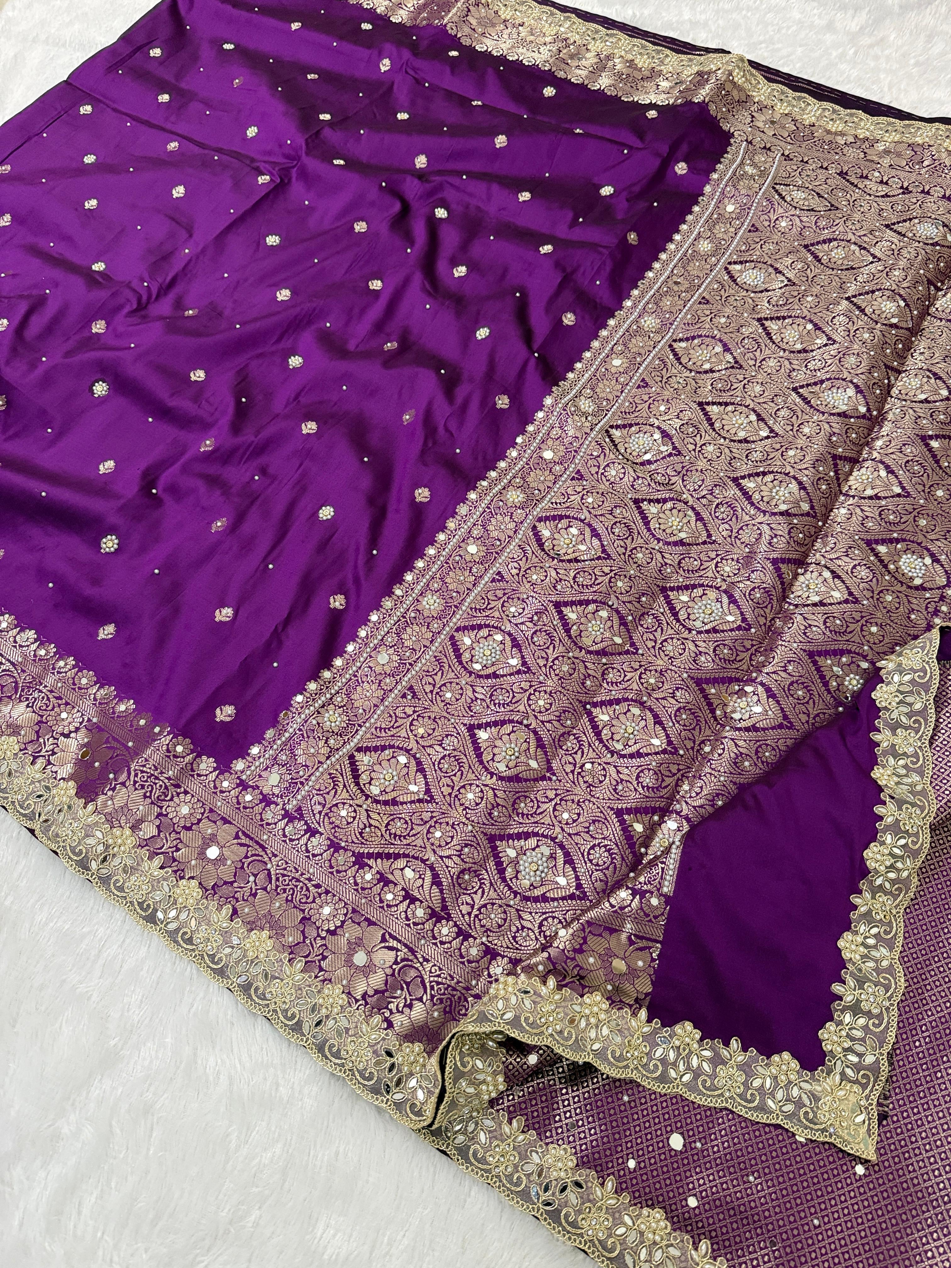 Presenting Timeless Banarasi Semi Katan Soft Silk Lace work Saree