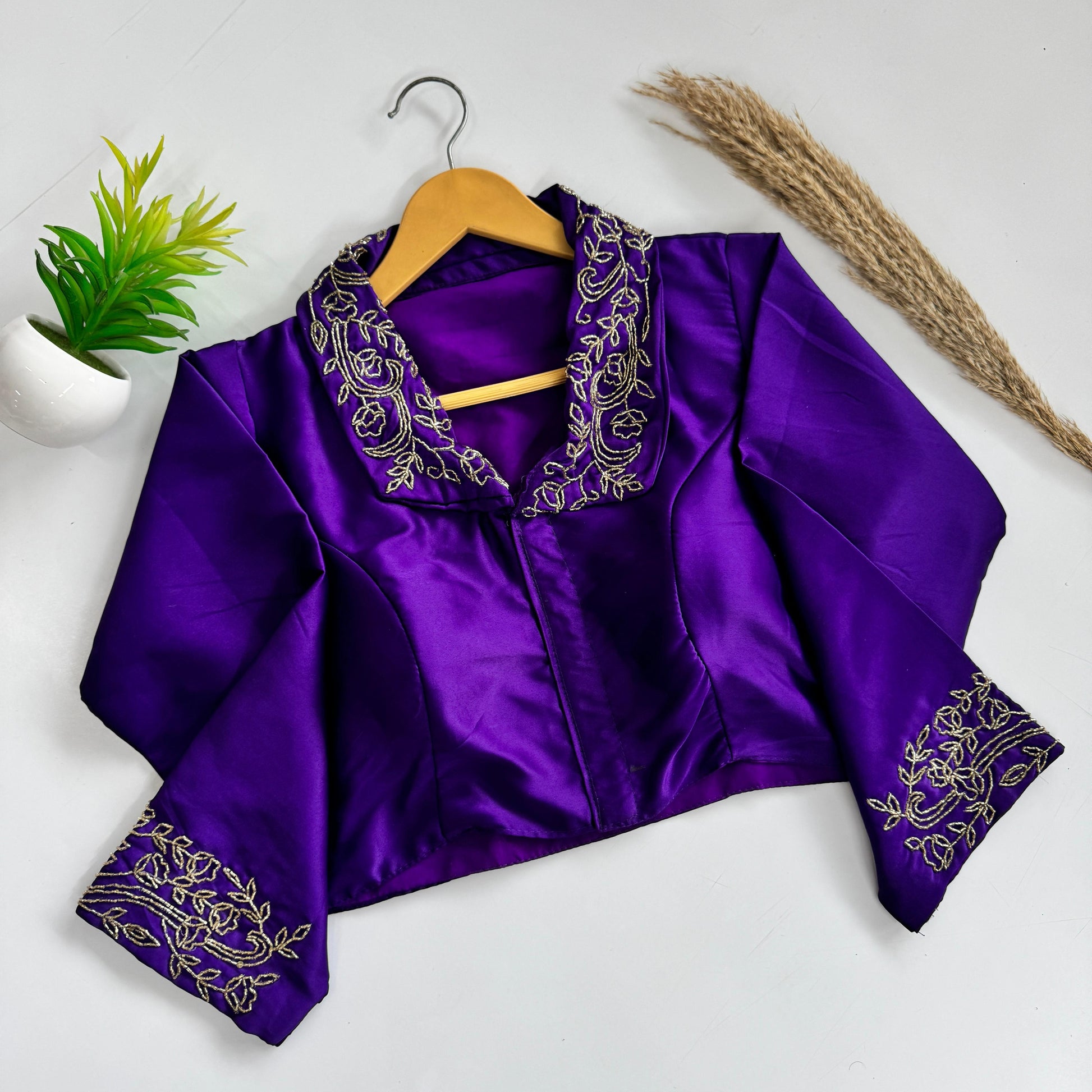 Beautiful handwork all over sleeve and collar in blouse
