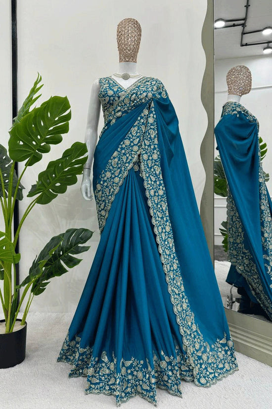 Beautiful blue saree in thread and sequence work