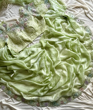 Ready-to-wear Pre-Drapped Saree with stitched designer Blouse.