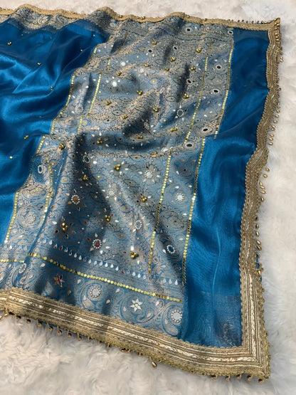 Premium Tissue Saree with Ghoongru work