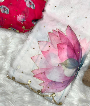 Pure Soft tibby silk fabric saree  with floral work