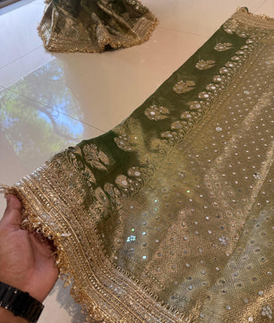 Masterpiece Glass Tissue Banarasi *Handwork* Mirror Work , Maharani Lace Work Saree