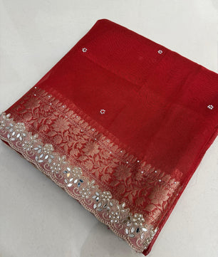 Presenting Banarasi Luxurious Shimmering Tissue Stone Work Saree