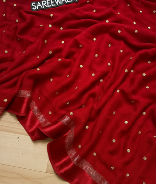 Most beautiful viscous Georgette saree in red colour