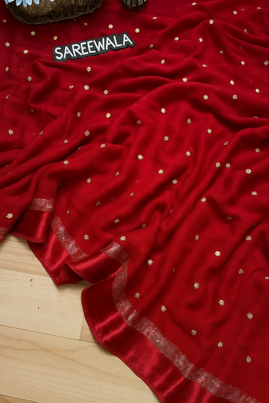 Most beautiful viscous Georgette saree in red colour