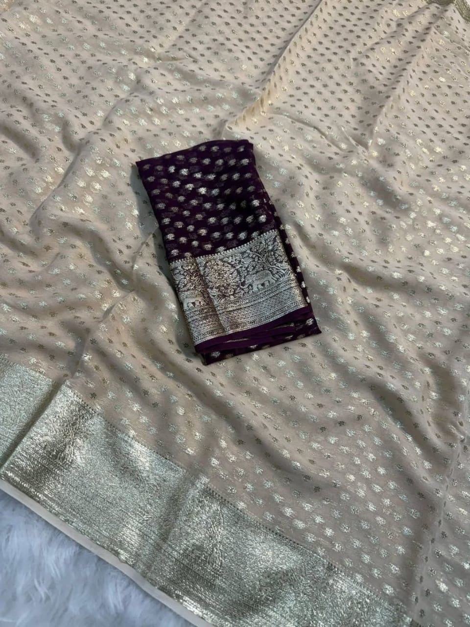 Pure Viscose Georgette Saree With Fancy Zari & Fancy Jecquard Border