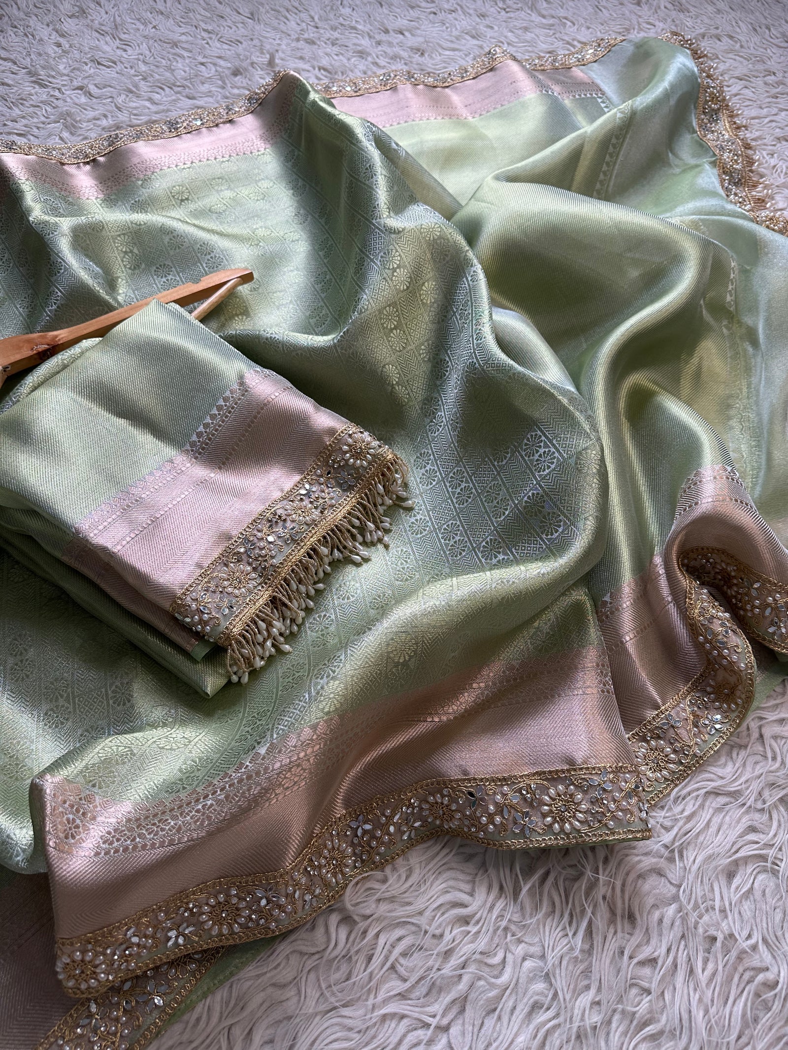 Pista green bridal Kanjeevaram brocade tissue saree