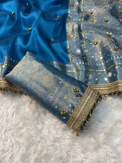 Premium Tissue Saree with Ghoongru work