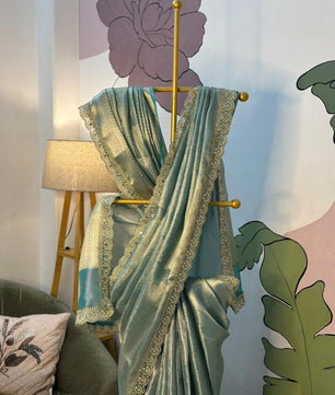 Exude elegance in this exquisite designer Kanjeevaram brocade tissue silk saree