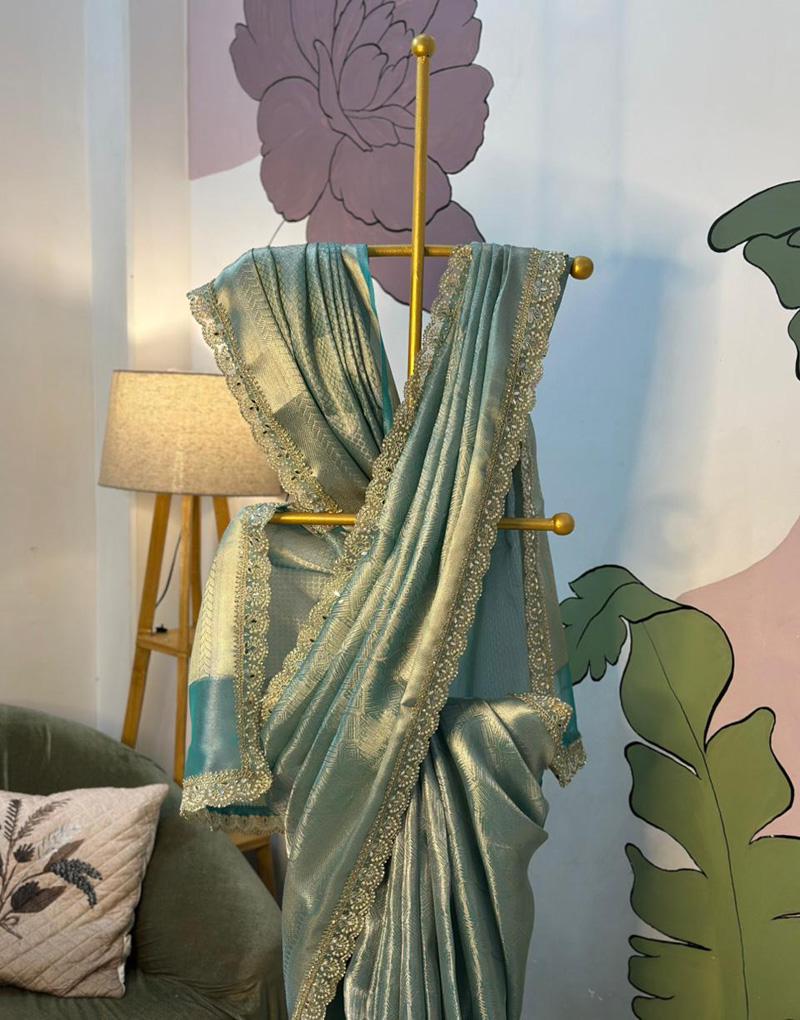 Exude elegance in this exquisite designer Kanjeevaram brocade tissue silk saree