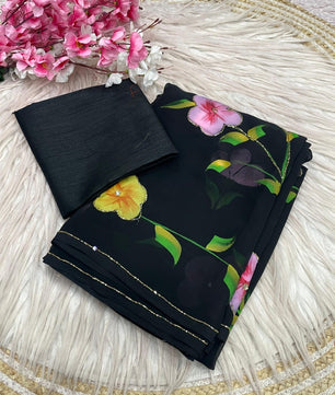 Beautiful brush print in whole saree with cut dena work