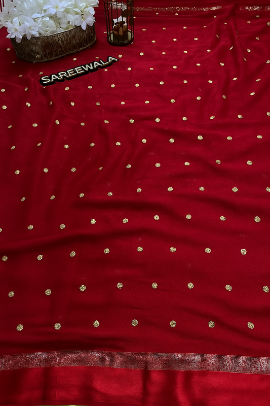 Most beautiful viscous Georgette saree in red colour