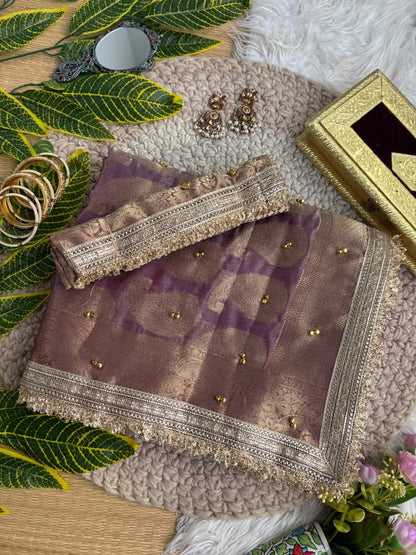 Pure Soft Banarasi Sartin Silk Weaving Saree With Gungroo in All over Saree With Fancy Lace Border