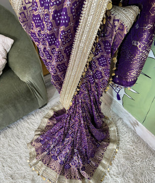 Purple Designer Georgette Katan Silk Saree with Gota Patti and Coin lace