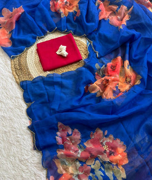 SUPER HIT FLOWER HANDWORK CUT DANA ROSE SOFT TABI ORGANZA HANDWORK SAREE*