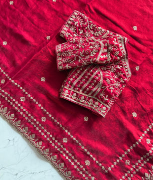 Premium Fandy satin saree with heavy sequence and zari work