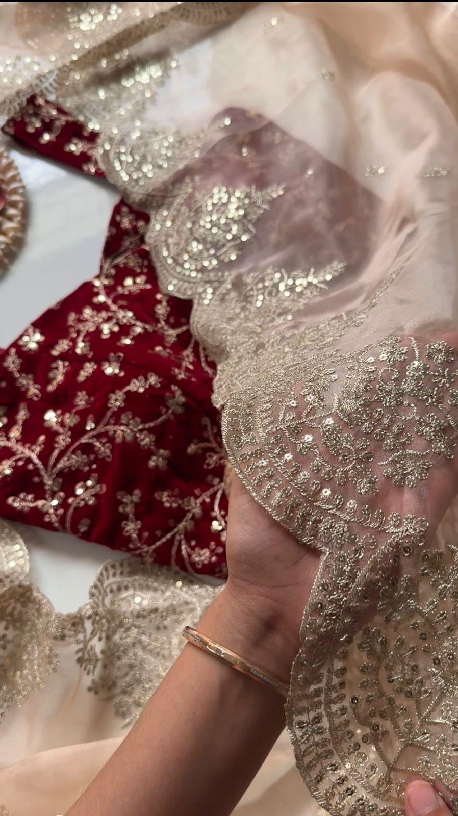 Pure Soft Orgenza Tissue With Zari Sequnce Thread Work And Scalp Border