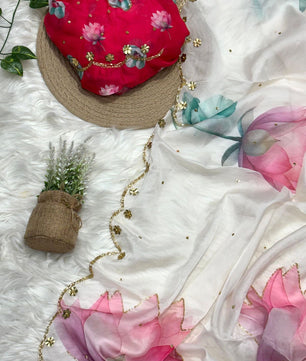 Pure Soft tibby silk fabric saree  with floral work