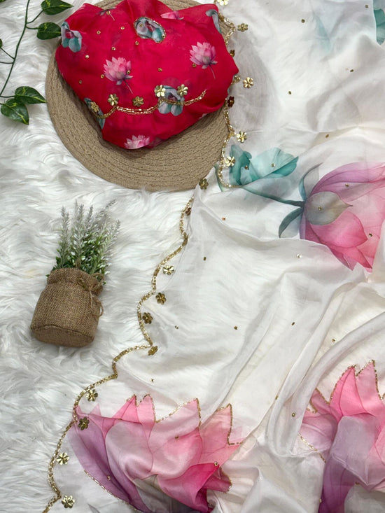 Pure Soft tibby silk fabric saree  with floral work