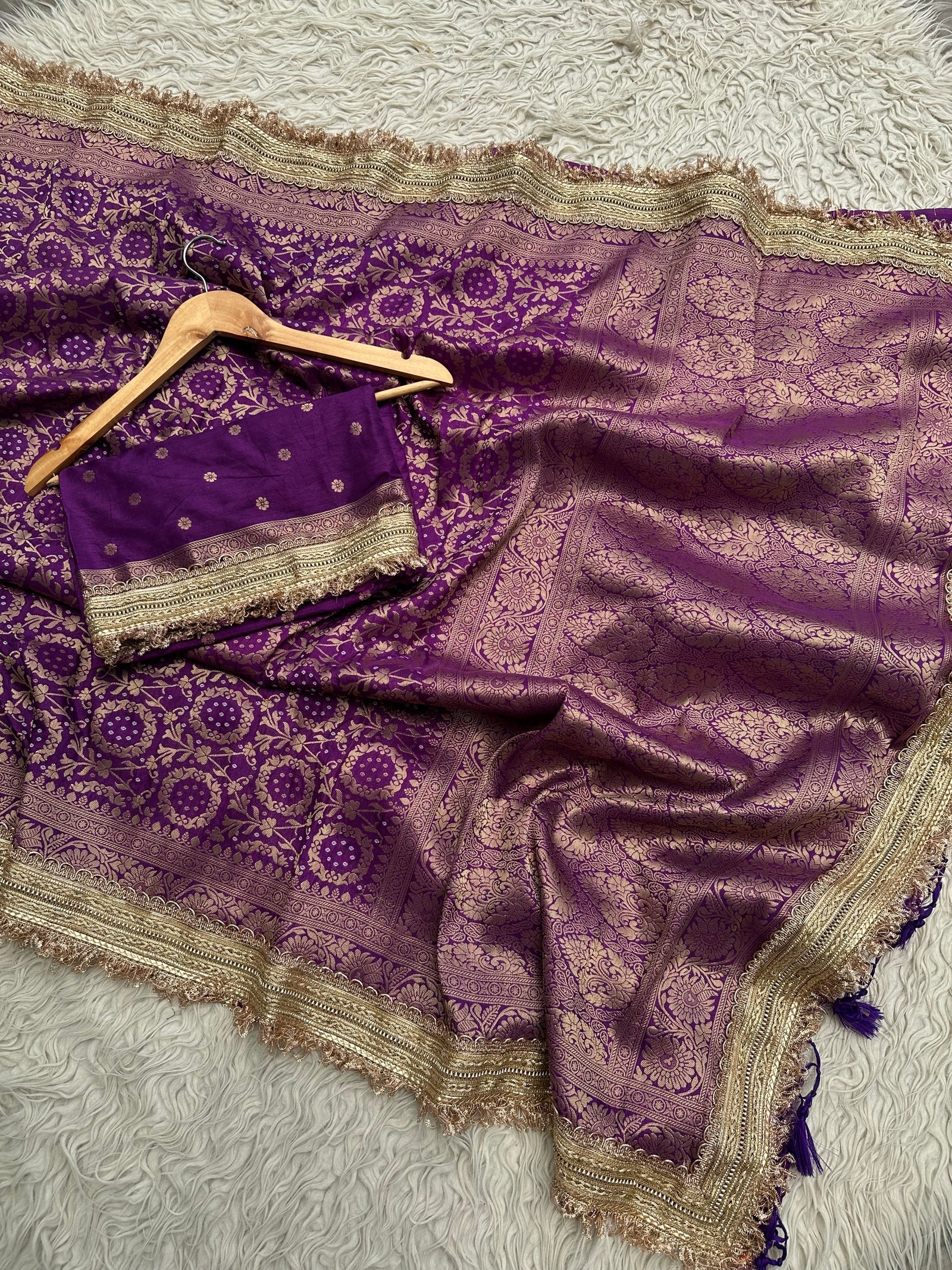 Purple Designer Georgette Katan Silk Saree with Gota Patti