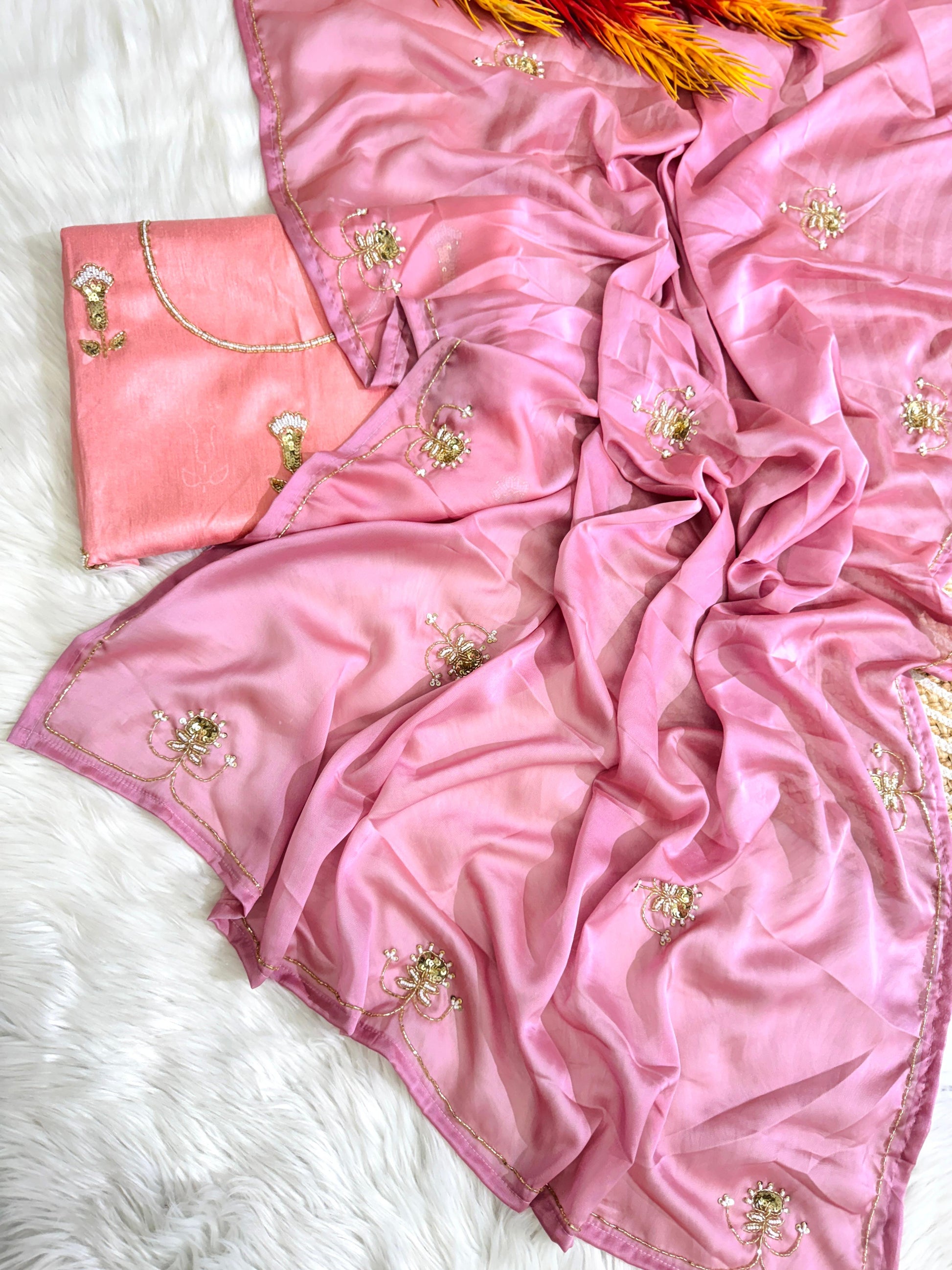 Soft silk saree cover with beautiful handwork all over and usntitch silk blouse