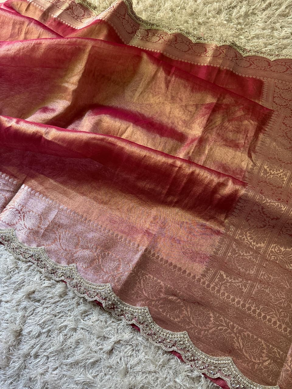 Banarasi Glass Plain Tissue Border Soft Saree
