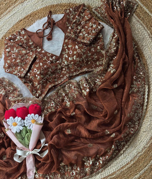 Soft Fendy Chiffon Saree With Heavy Embroidery Sequins And Thread Work All Over The Saree And Scallop Border*