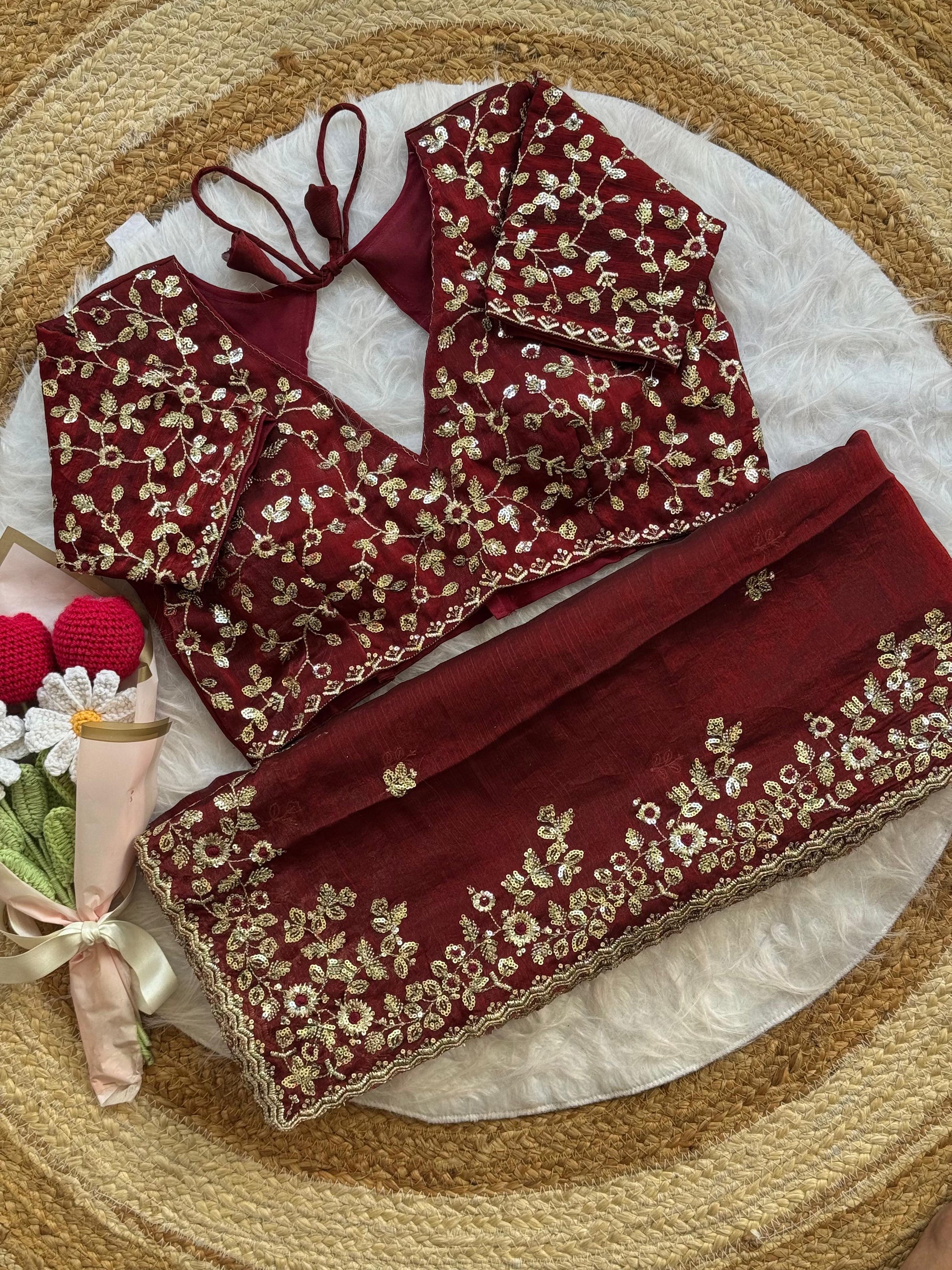 Soft Fendy Chiffon Saree With Heavy Embroidery Sequins And Thread Work All Over The Saree And Scallop Border*