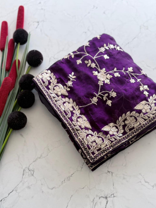 Primium Pure Fendi Satin Saree With Mutly Thread and Sequence Work