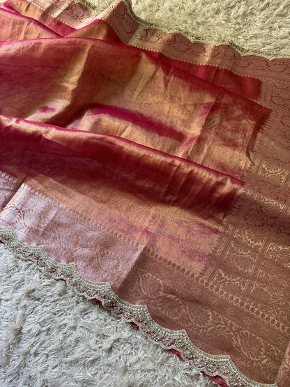Banarasi Glass Plain Tissue Border Soft Saree